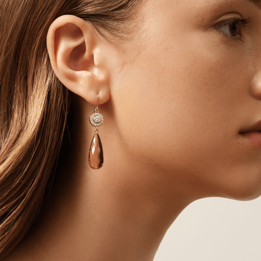 Heritage Earrings with Briolette Ear Pendants Champagne Quartz