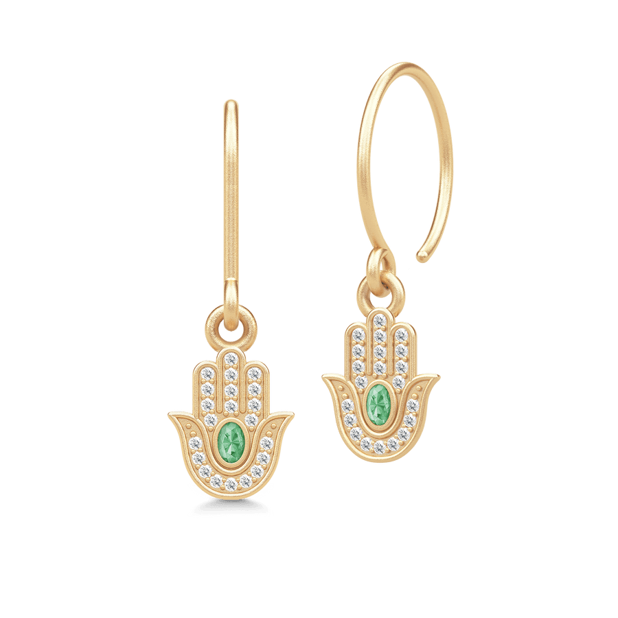 Hamsa Protection Earrings Green Turmalin