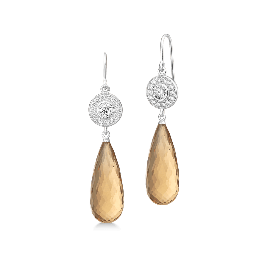 Heritage Earrings with Briolette Ear Pendants Champagne Quartz