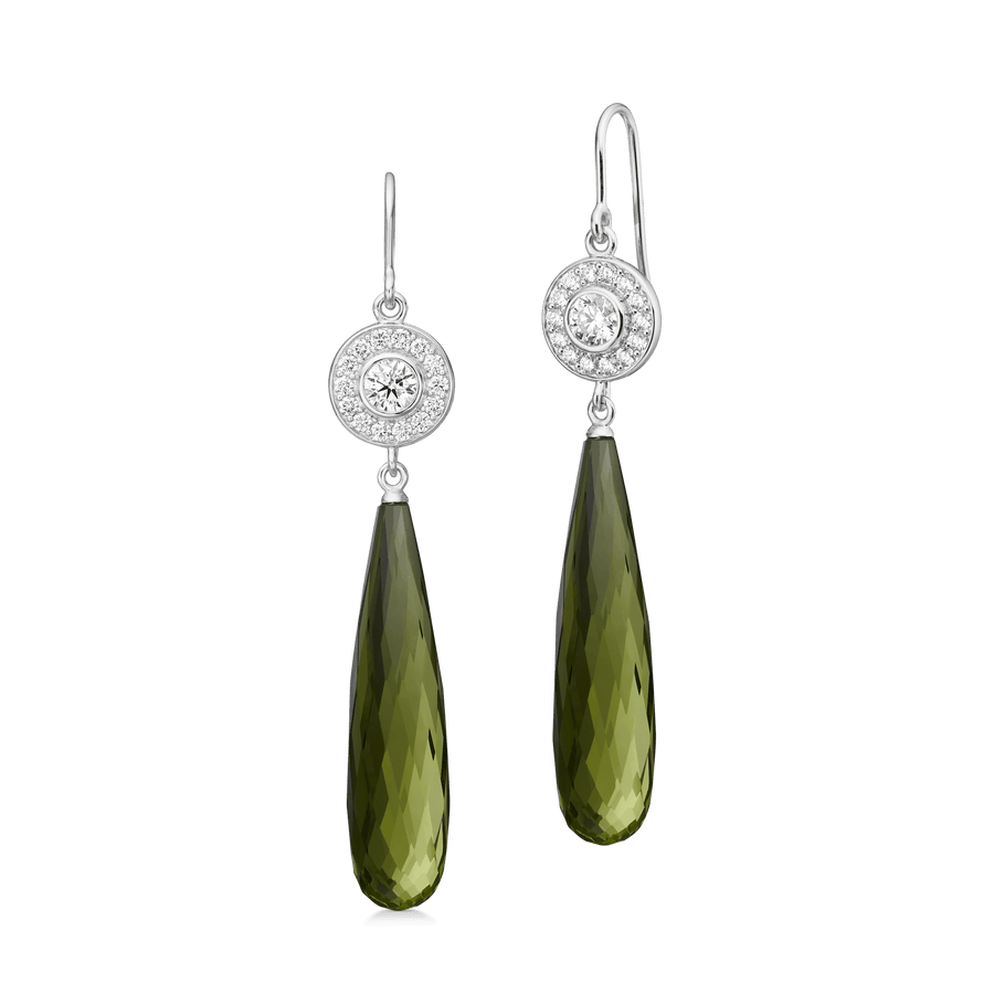 Heritage Earrings with Briolette Ear Pendants Olive Quartz