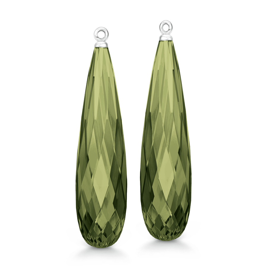 Briolette Ear Pendants Olive Quartz
