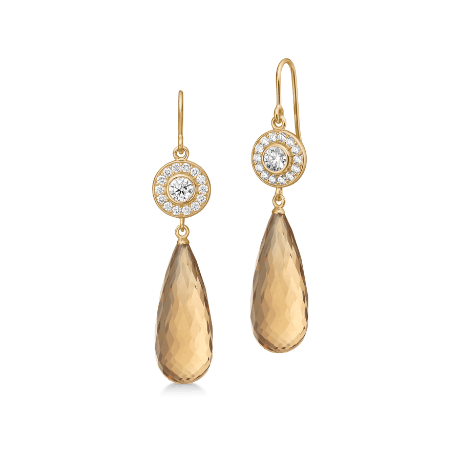 Heritage Earrings with Briolette Ear Pendants Champagne Quartz