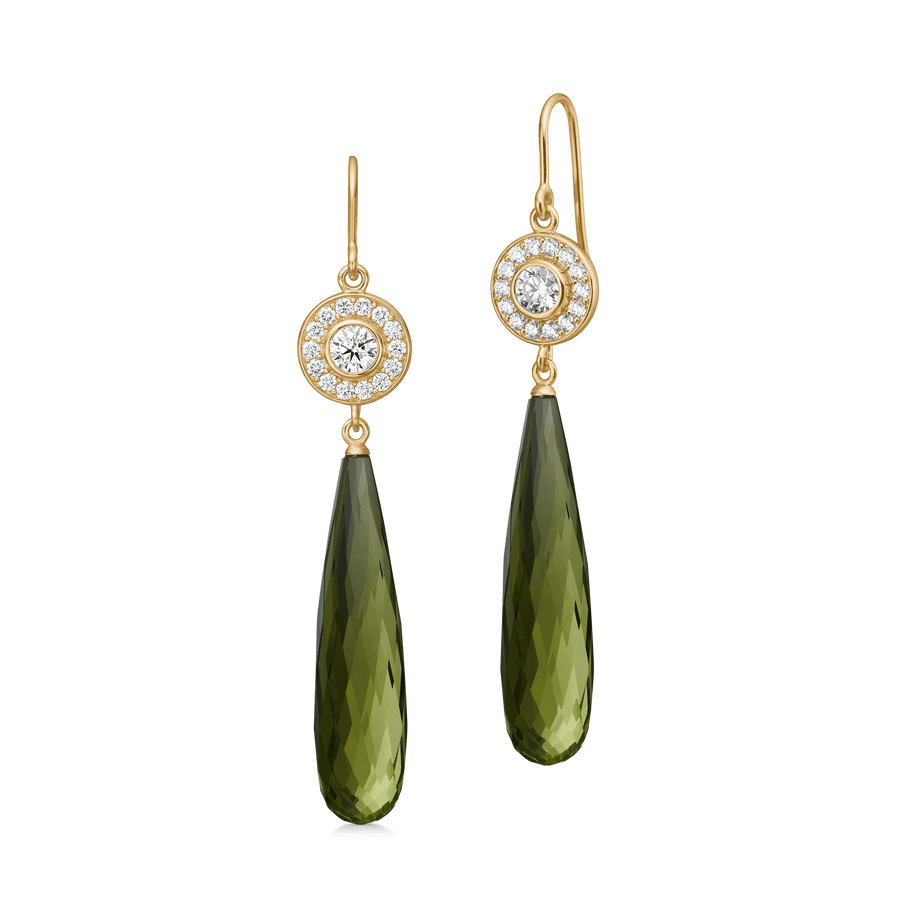Heritage Earrings with Briolette Ear Pendants Olive Quartz